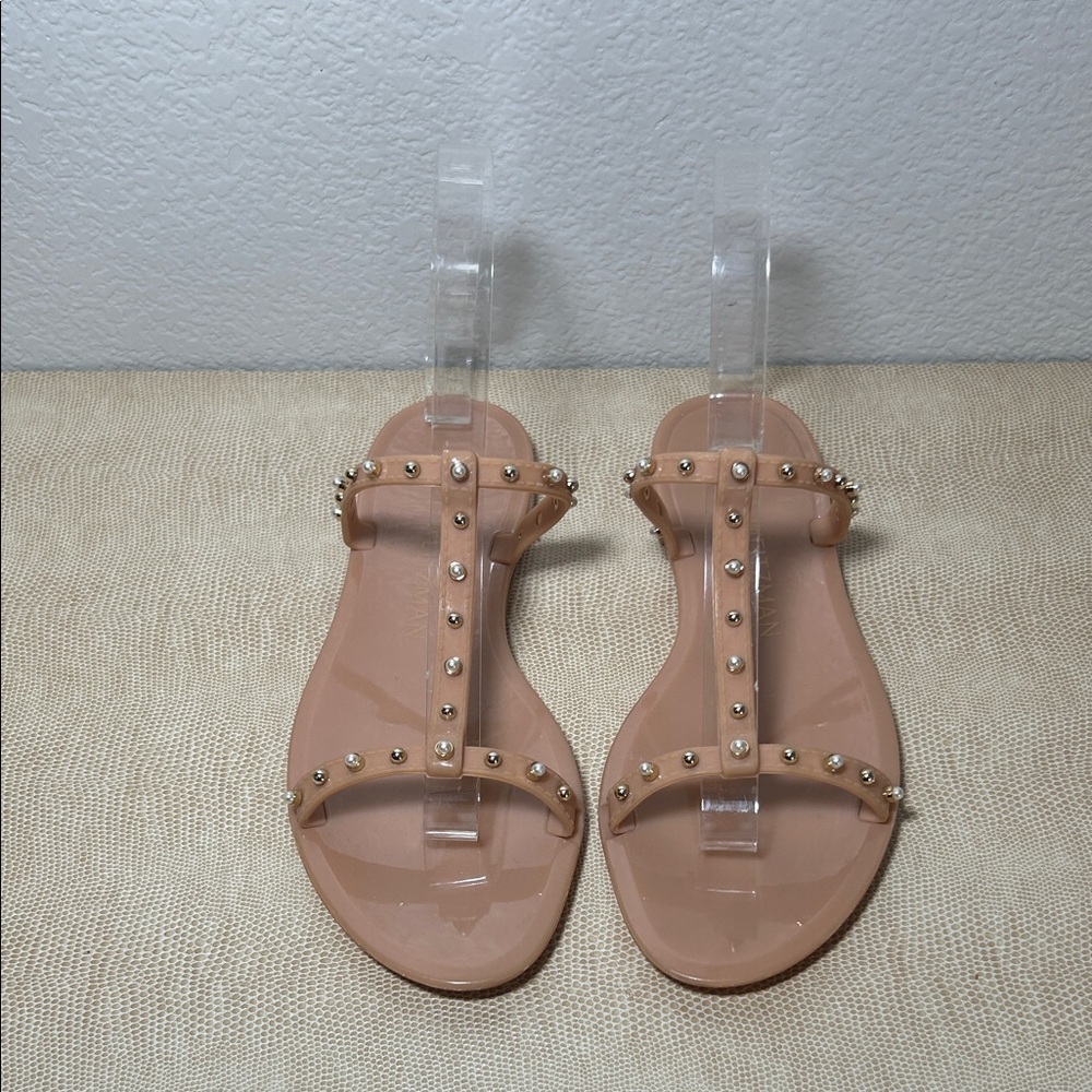 Stuart Weitzman MELLIE PEARLSTUD JELLY SLIDE SANDAL in Nude Studded Size 6 - Picture 4 of 14